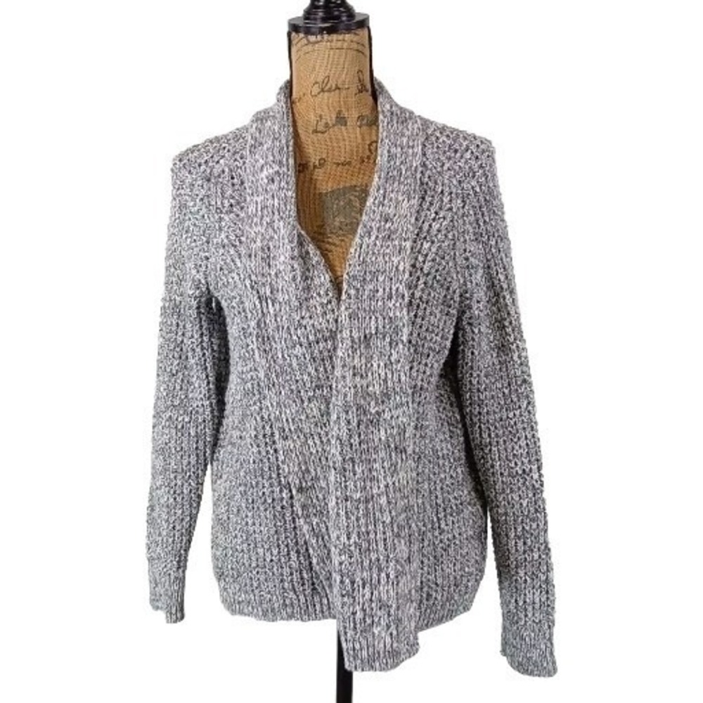 Gap Cardigan XS S Black White Knit Heavy Open Front Warm Cozy‎ Sweater